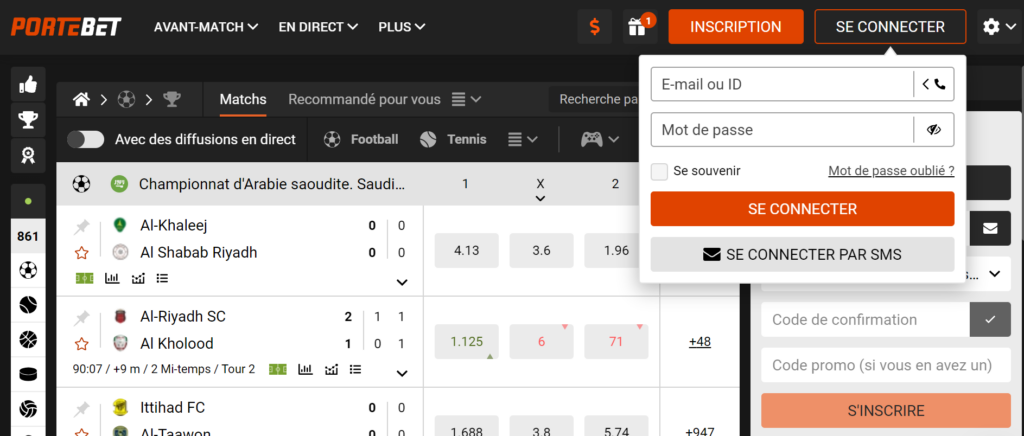 La connexion Portebet