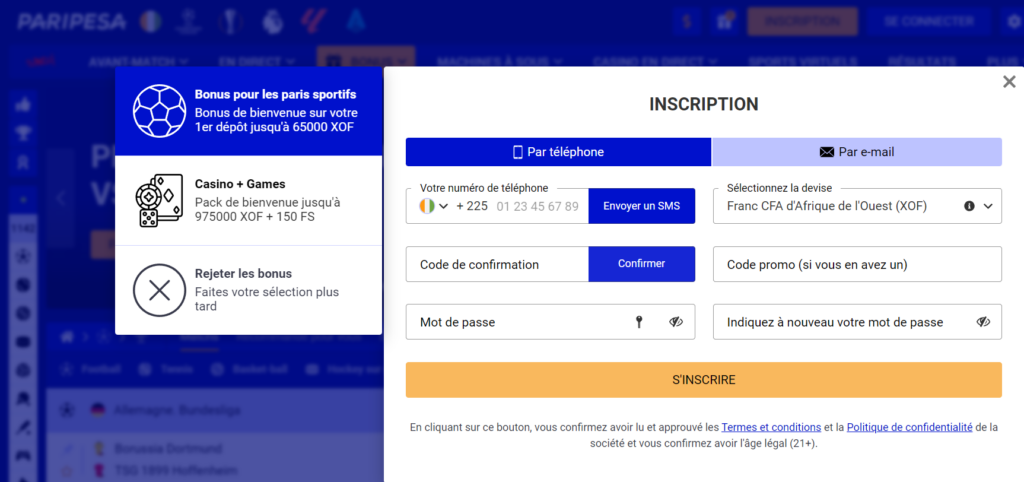 Effectuer une inscription à PariPesa