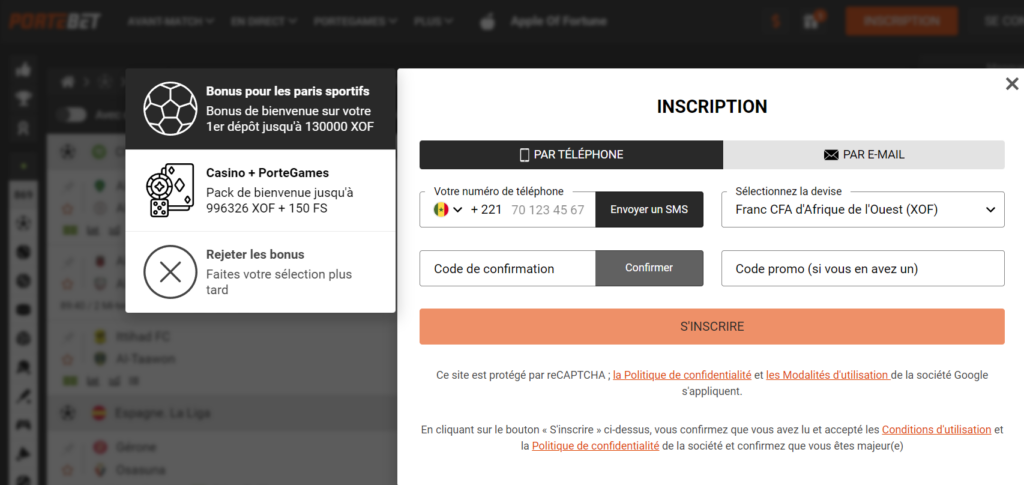 L'inscription à PorteBet en toute simplicité