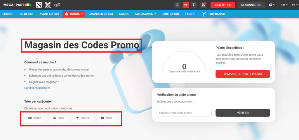 Réclamer un code promo MegaPari utile